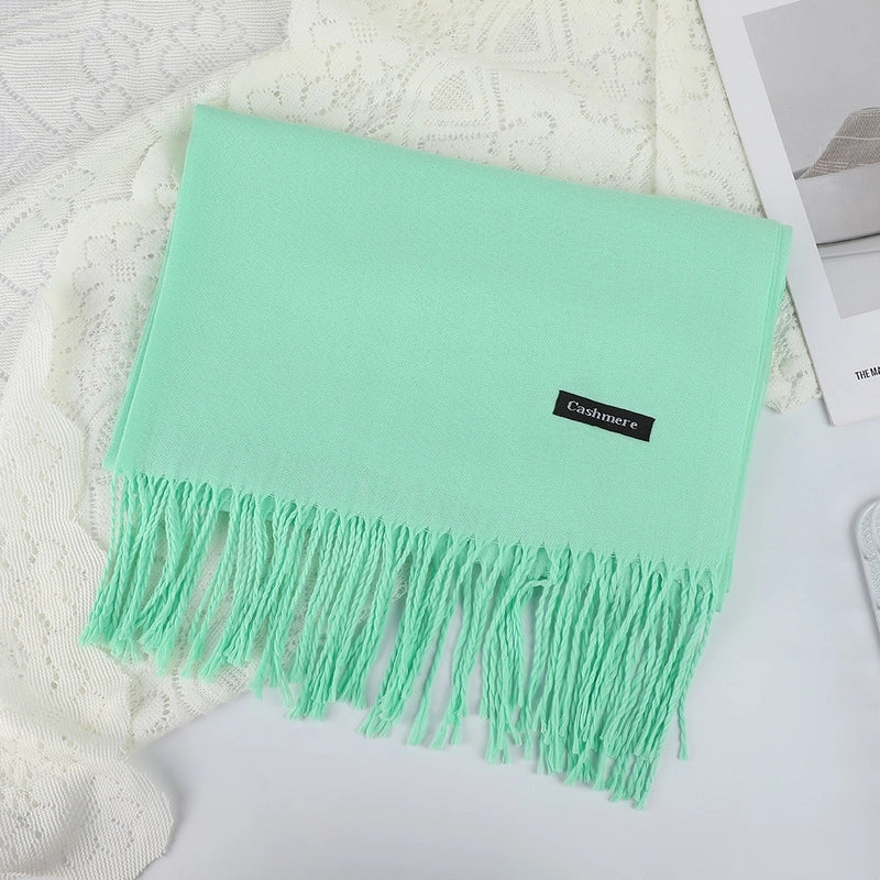 Solid Color Cashmere Tassel Scarf  Autumn And Winter Warm Scarf Simple Style Air Conditioning Shawl