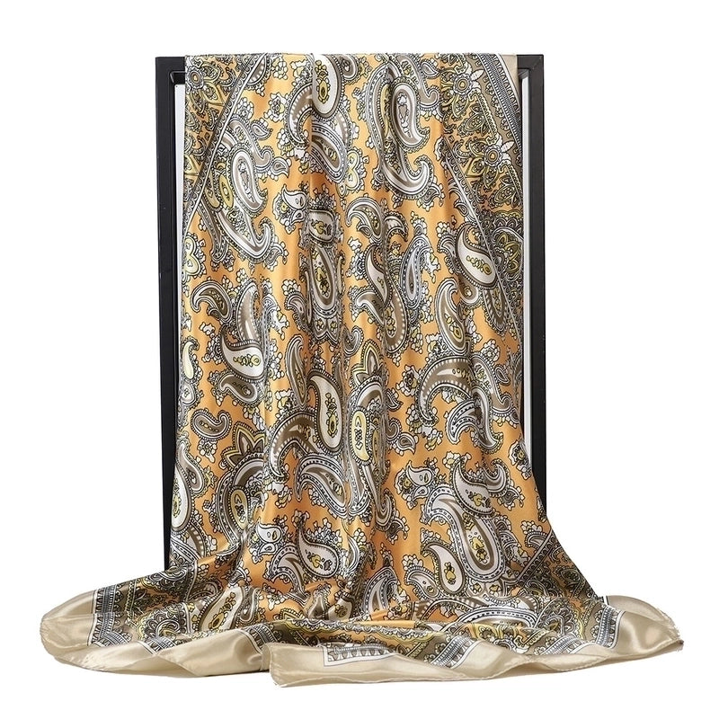 Women's Elegant Retro Flower Satin Printing Silk Scarf