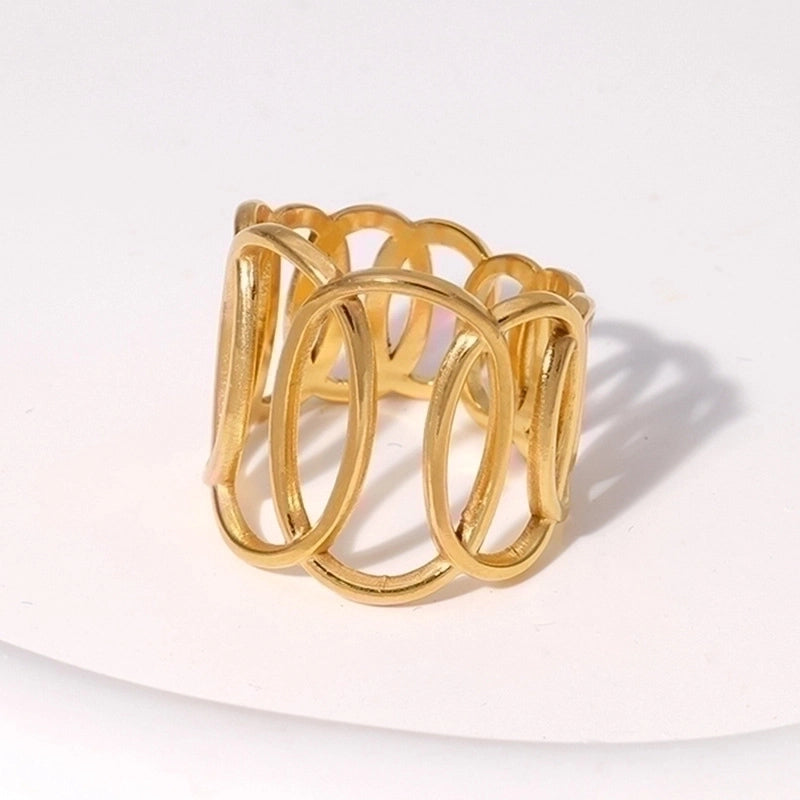 304 Stainless Steel 18K Gold Plated Elegant Retro Plating Geometric Leaf Heart Shape Open Rings