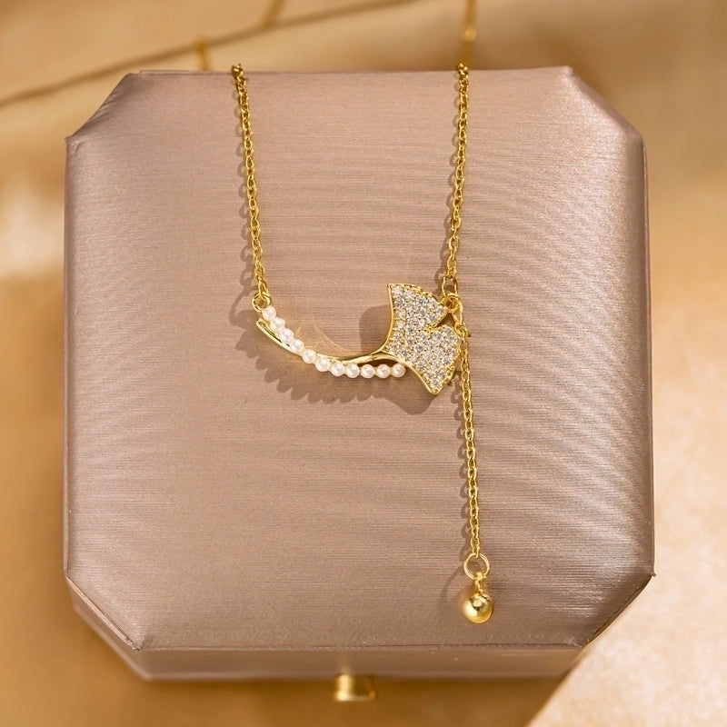 Elegant Lady Streetwear Geometric Flower Butterfly 304 Stainless Steel Acrylic Zircon 18K Gold Plated Inlay Pendant Necklace