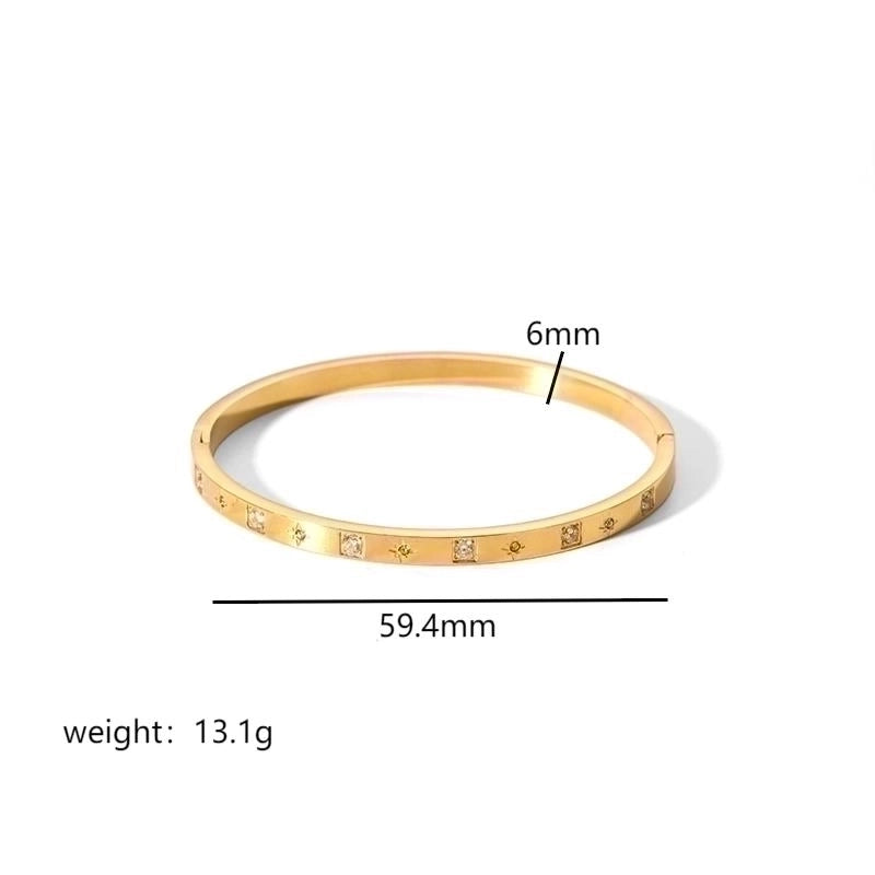 Minimalist Rectangle Stainless Steel Polishing Plating Inlay Zircon 18k Gold Plated Bangle