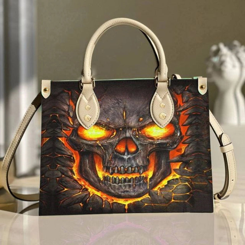 Halloween Women's Medium Pu Leather Human Floral Streetwear Square Hook Loop Customized Tote Bag