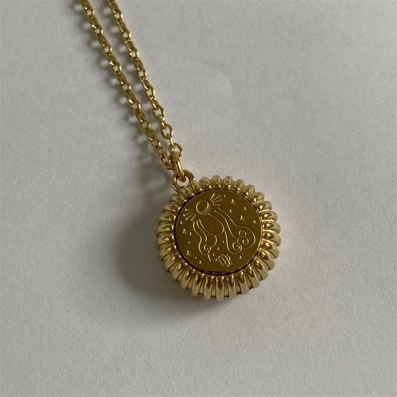 201 Stainless Steel 304 Stainless Steel Gold Plated Retro Plating Constellation Pendant Necklace