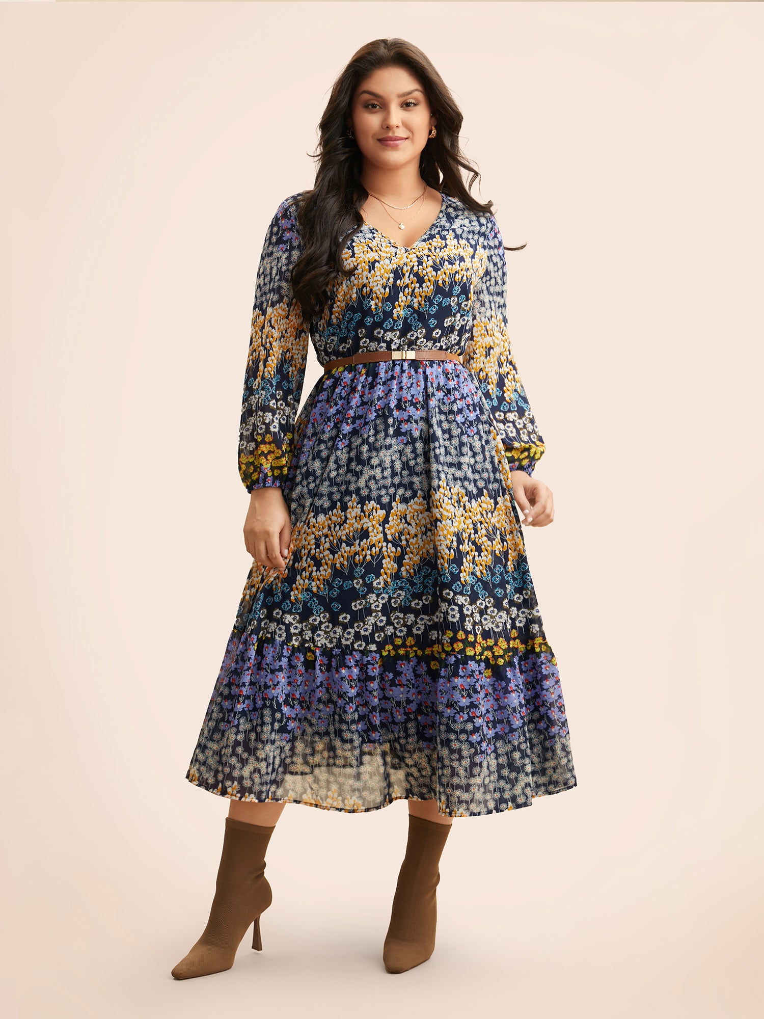 Chiffon Ditsy Floral Lantern Sleeve Dress