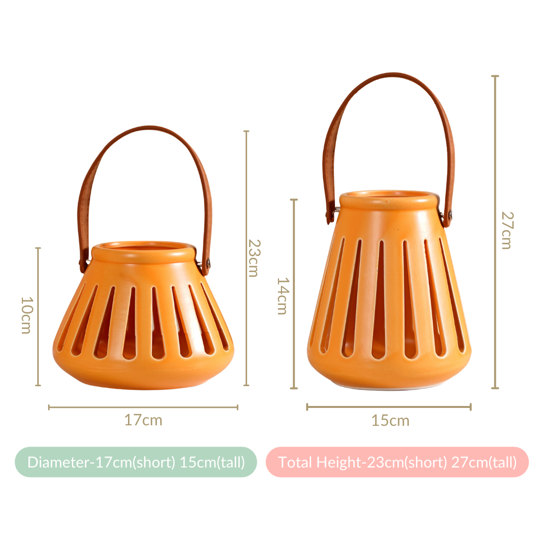 Ceramic Lantern With Handle Set of 2
