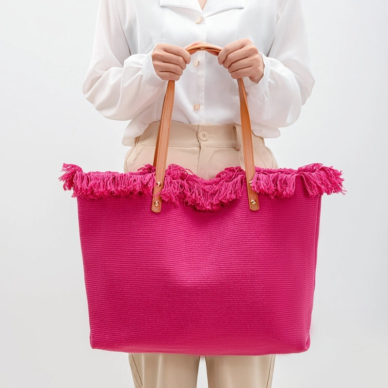 Women's Large Pu Leather Canvas Solid Color Beach Classic Style Square Magnetic Buckle Tote Bag