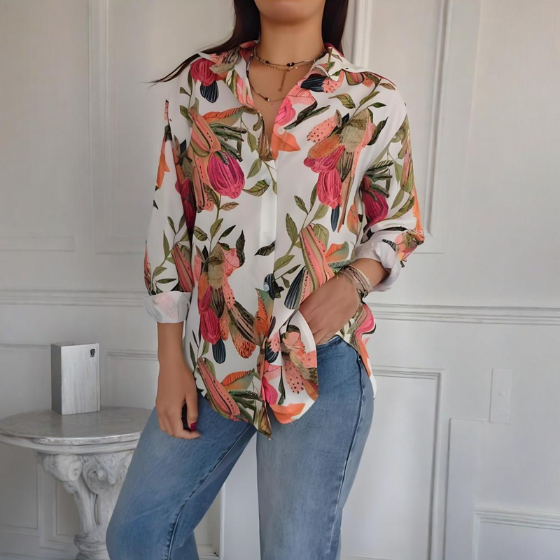 🌸 Special Price £13.98!!Elegant Plants Print Button-up Shirt