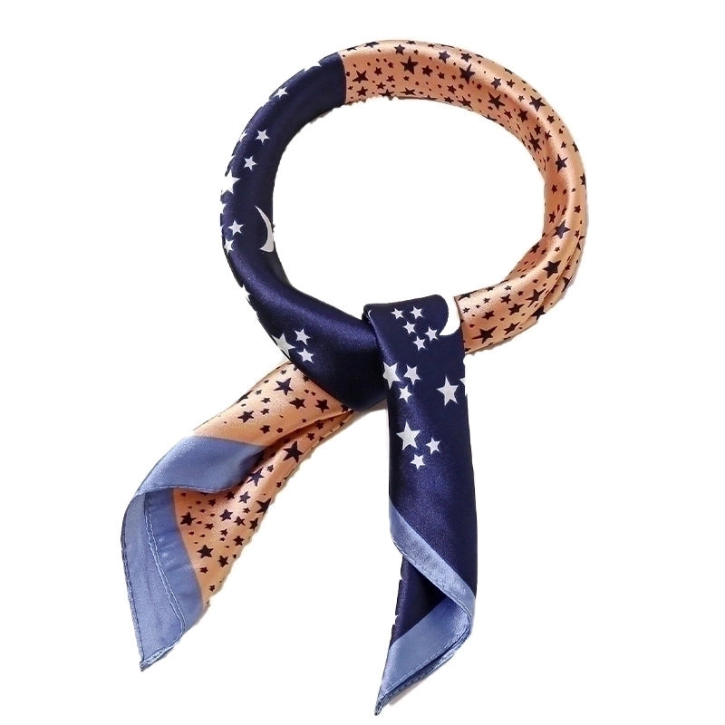 Women's Sweet Color Block Star Butterfly Satin Printing Silk Scarves