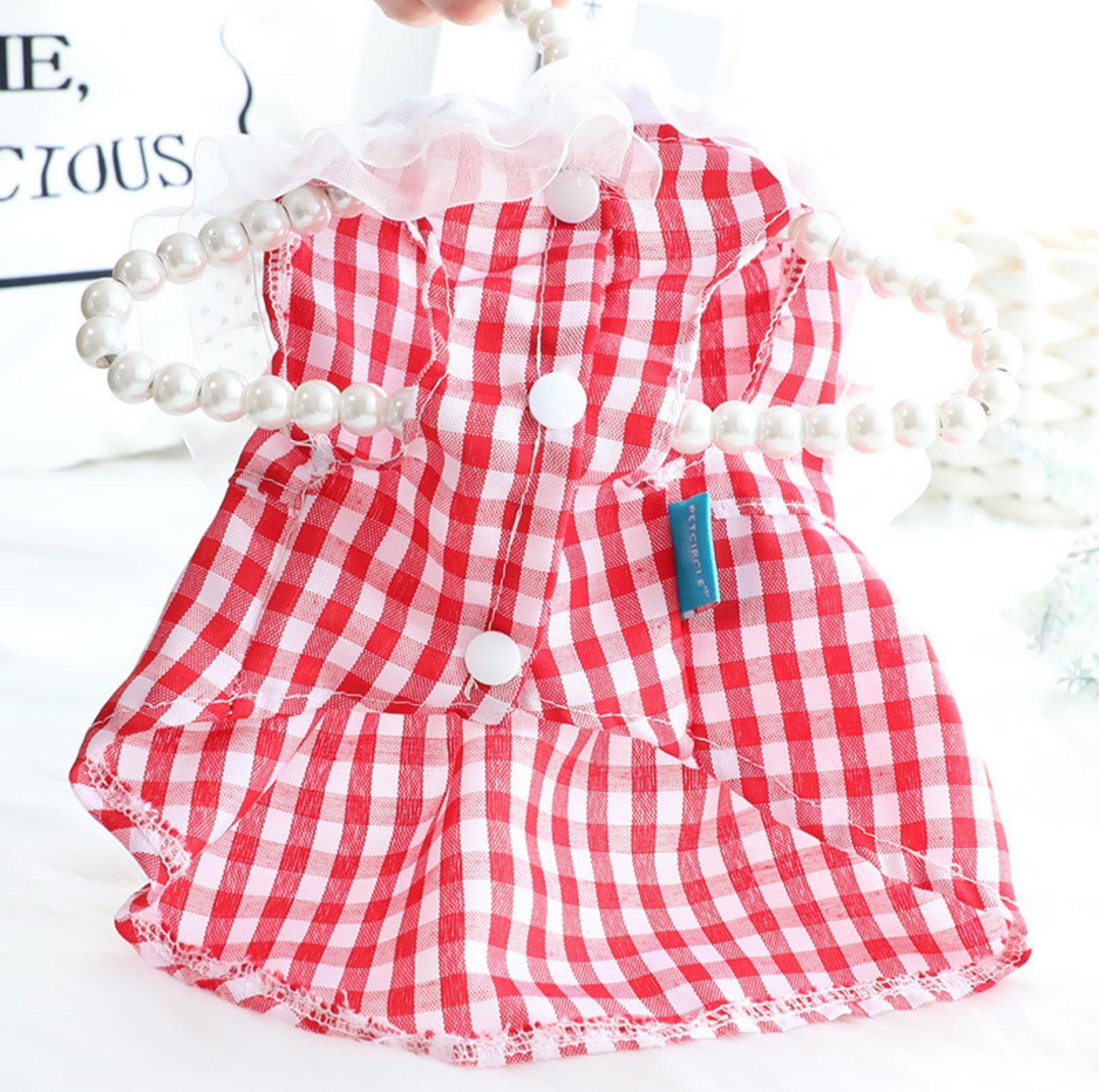 Pet Red Checkerd Dress With Small Bows