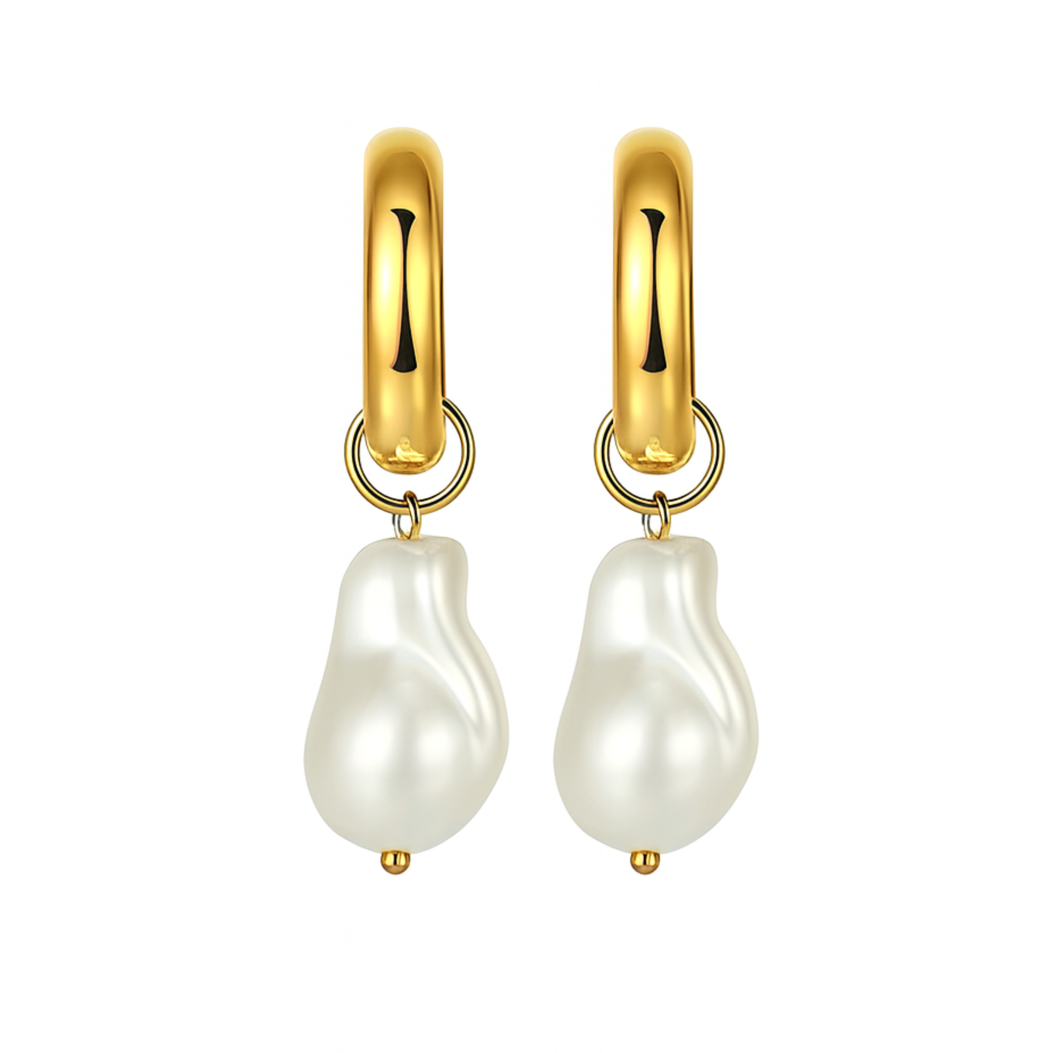 Baroque pearl style hoops - Gold