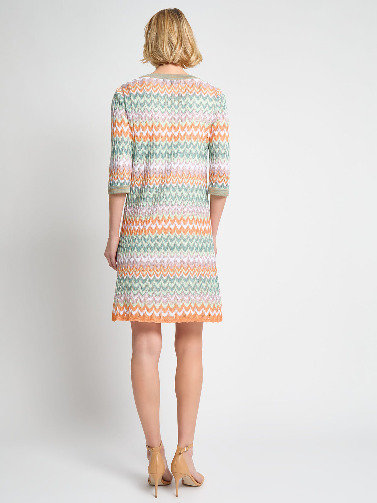 Pointelle ZigZag Lined Knit Shift Dress - True Fit