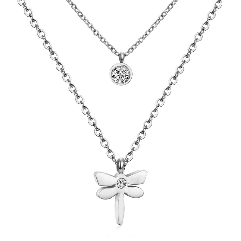 Modern Style Cross Four Leaf Clover Flower Stainless Steel Rhinestones Layered Necklaces