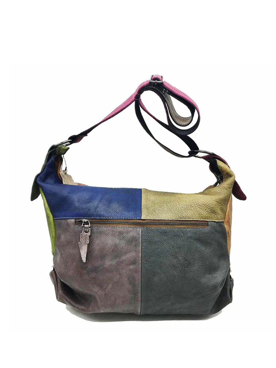 Retro Contrast Color Leather Crossbody Bag