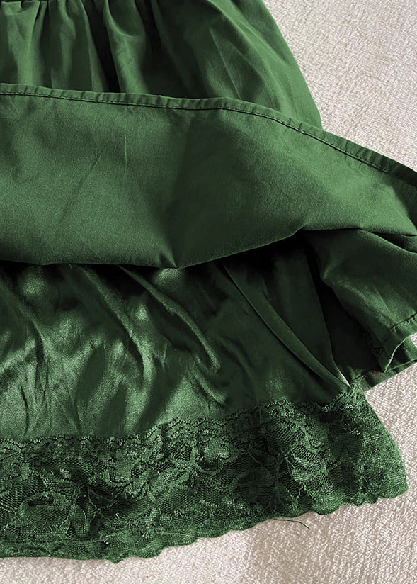 Simple Green Peter Pan Collar Lace Cotton Mid Dress Sleeveless