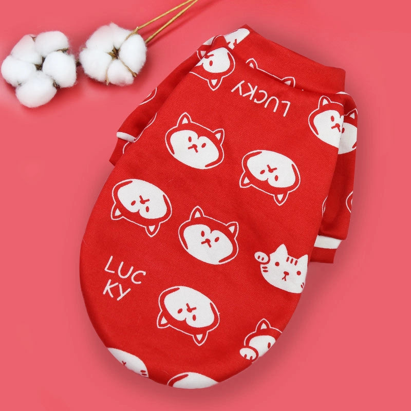 Cartoon Printed Fleece-lined Two-paw Sweatshirt For Dogs Cats Spring Autumn Winter Pullover Style Teddy Supplies Clothes