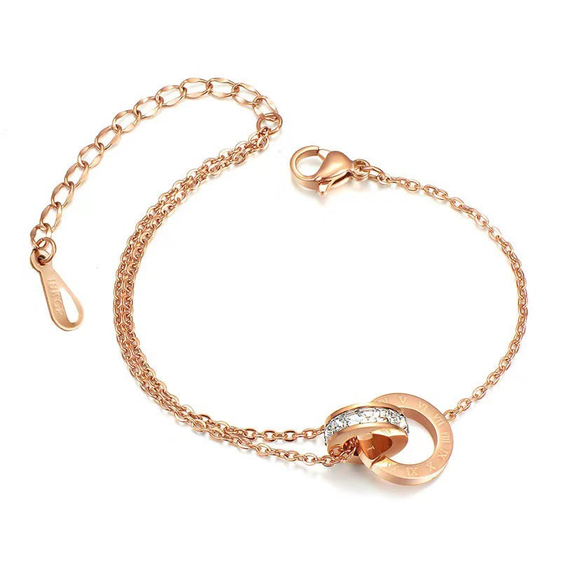 Korean Women Letter Text Number Titanium Steel Anklets
