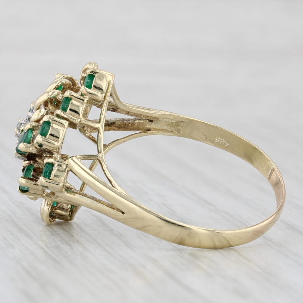 1.25ctw Emerald Diamond Cluster Flower Ring 14k Yellow Gold Size 12.75