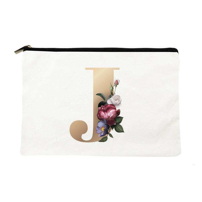 Letter Flower Makeup Bag Personalized Style English Letters Hand-held Cosmetic Bag Canvas Bag