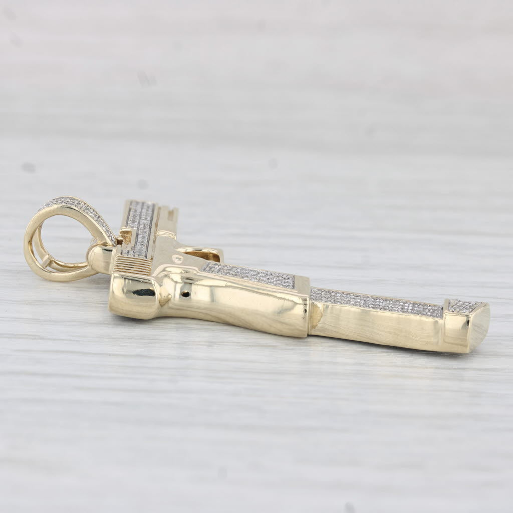 0.30ctw Diamond Hand Gun Pendant 10k Yellow Gold Statement