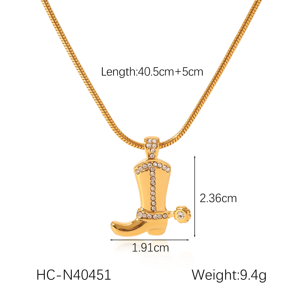 Fashion Personality Stainless Steel Diamond Cowboy Boots Pendant Necklace Hip Hop Trend Titanium Steel Snake Bone Chain Necklace