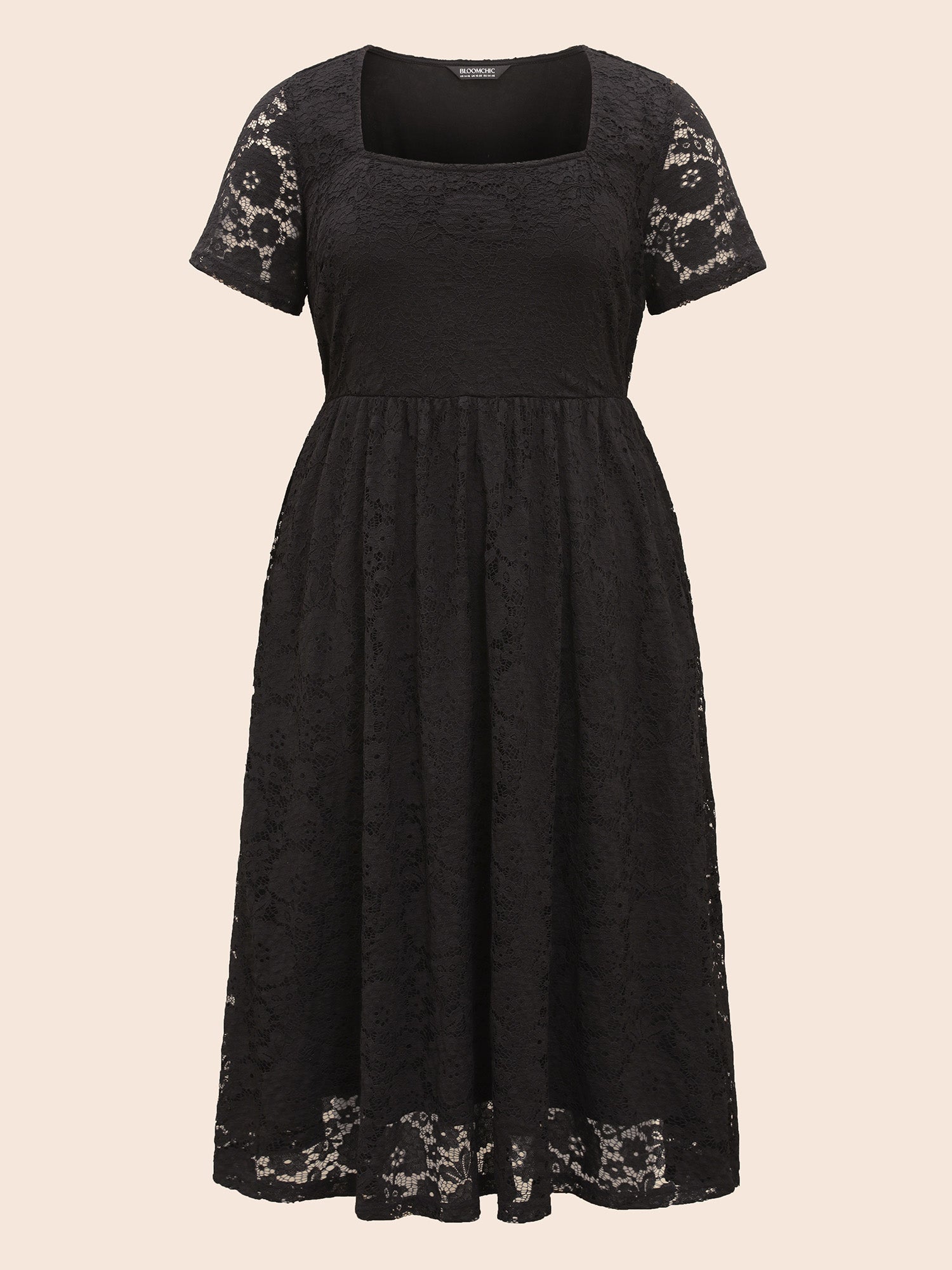 Square Neck Lace Mesh Midi Dress