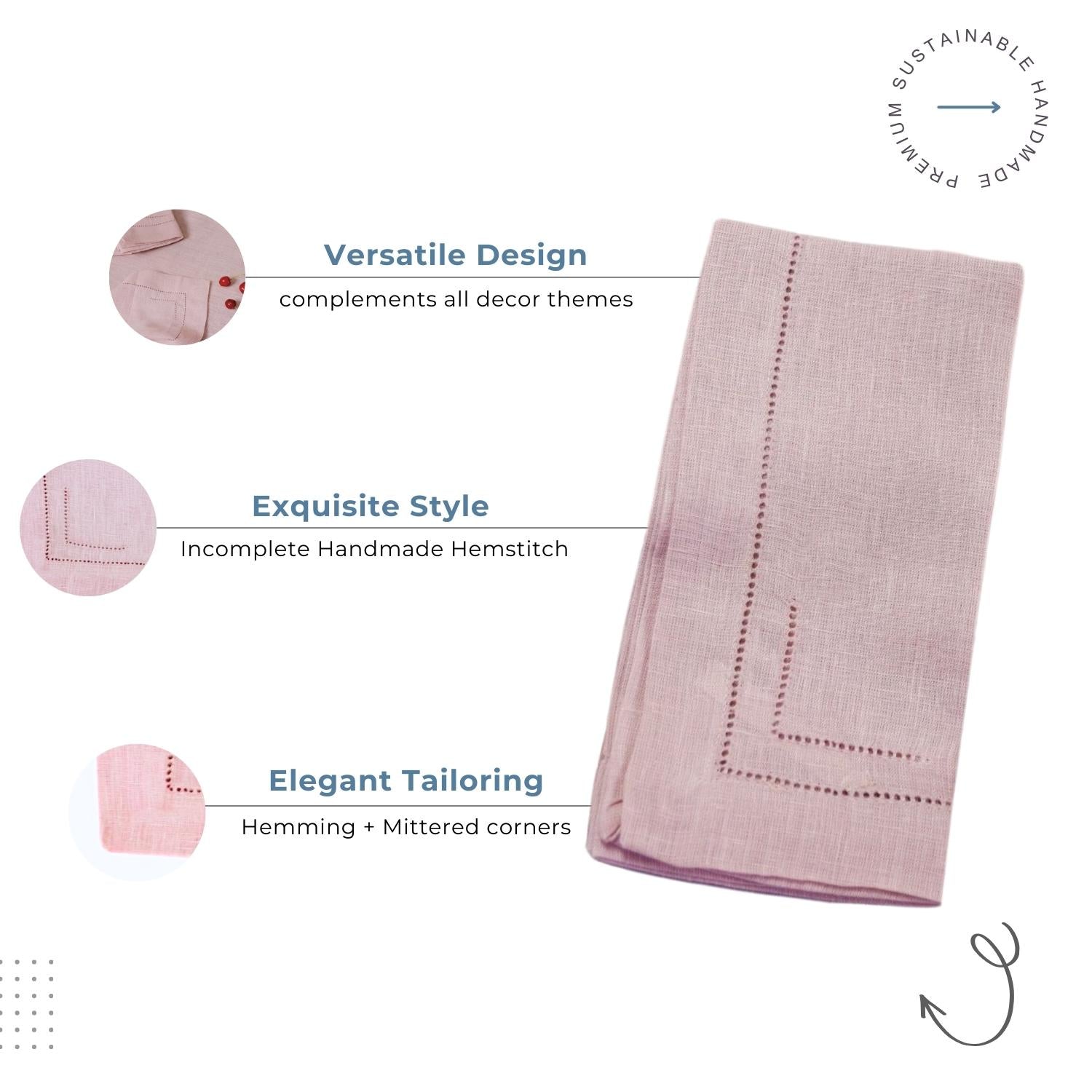 Dusty Rose 100% Linen Incomplete Hemstitch Napkins