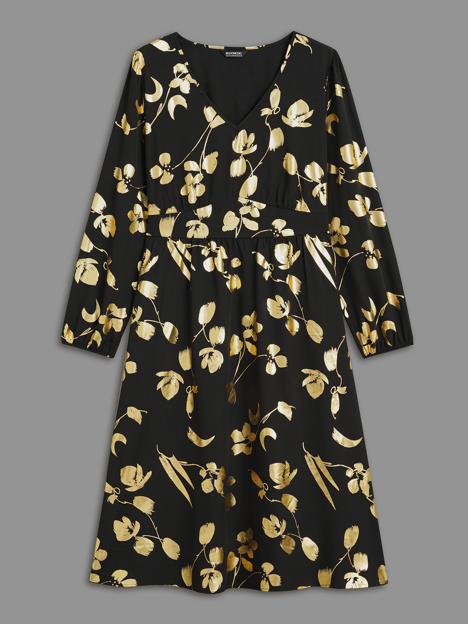 Glitter Silhouette Floral Print Elastic Waist Dress