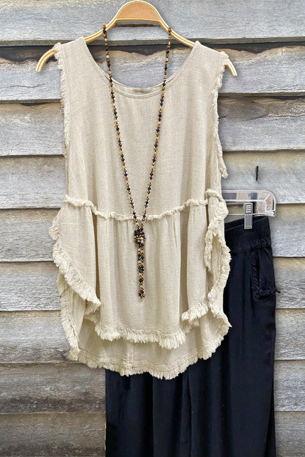 Linen Ruffle Raw Edge Tank