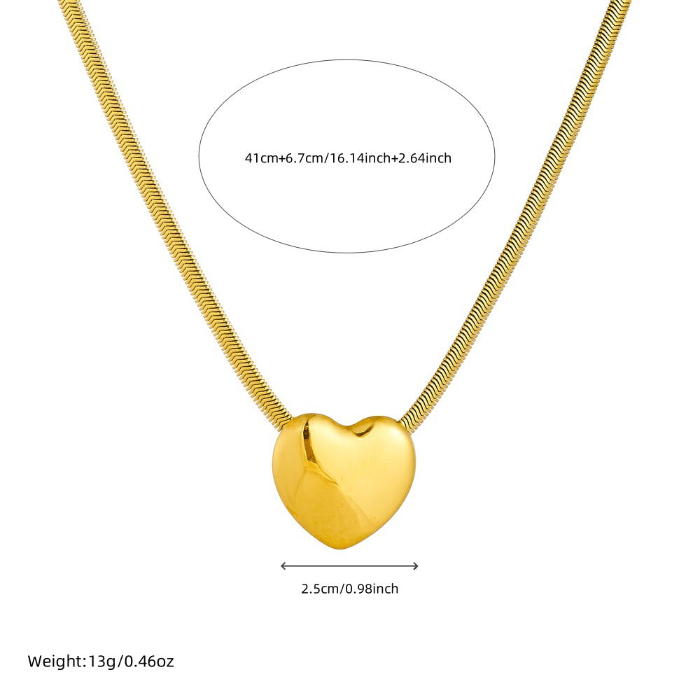 Fashion Personality Smooth Three-Dimensional Love Snake Bone Chain Stainless Steel Gold-Plated Jewelry Necklace