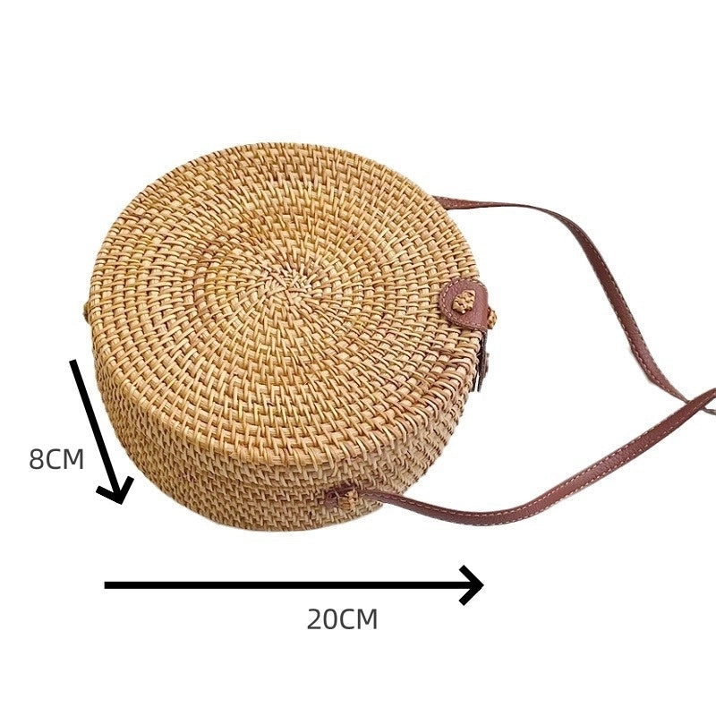 Women's Medium Rattan Floral Elegant Magnetic Buckle Dome Bag