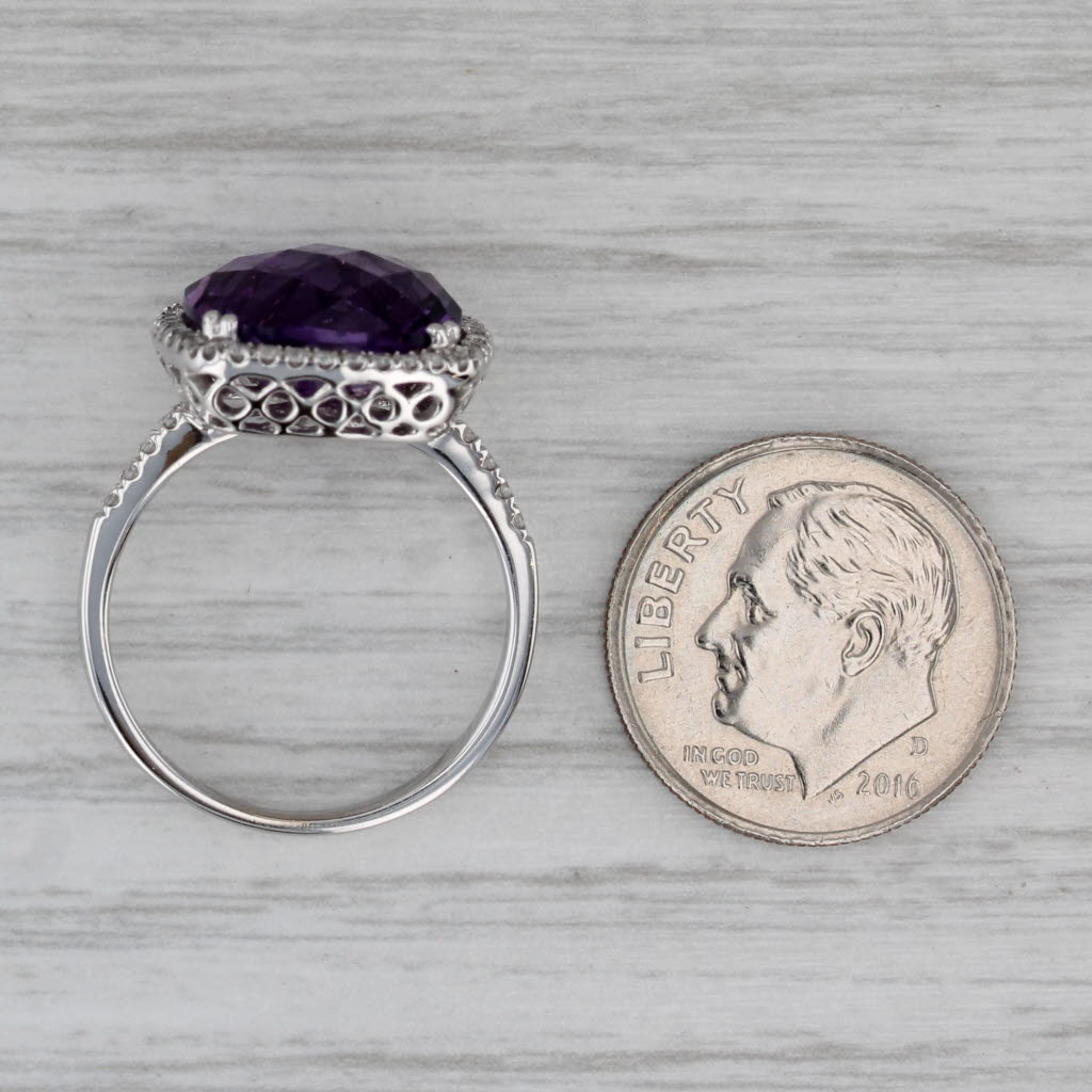 5ctw Amethyst Diamond Halo Ring 18k White Gold Size 6.75