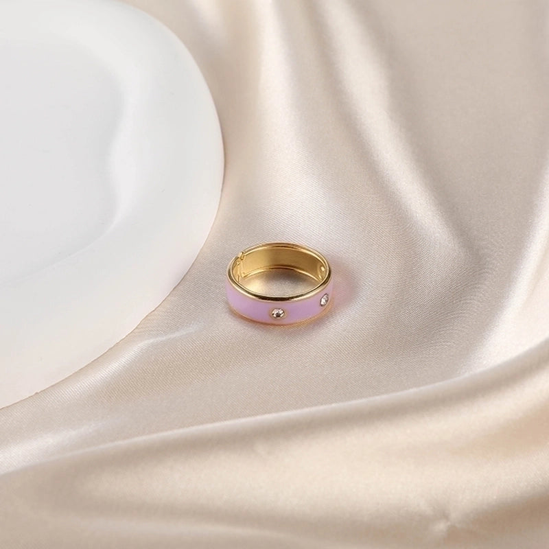 Retro Devil'S Eye Pig Nose 304 Stainless Steel Opal Pearl Zircon Painted Plating Inlay Open Rings