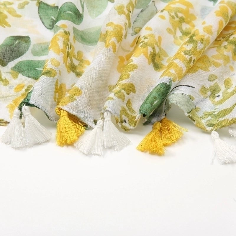 Women's Sweet Flower Cotton And Linen Tassel Silk Scarves