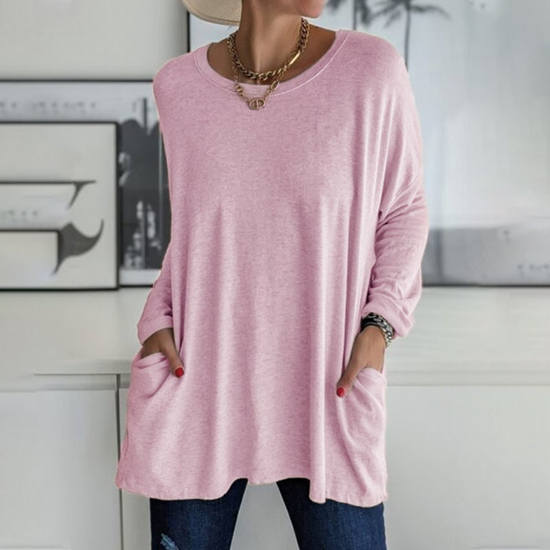 HOT SALE -49% OFF🎄Round Neck Long Sleeve Pocket Solid T-Shirt