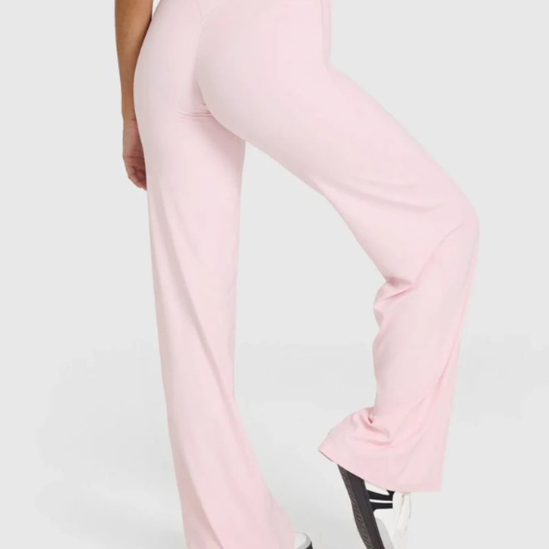 High Rise Straight Pants with Stretch Fit and Soft Touch Fabric