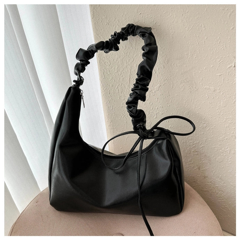 Women's Small PU Solid Color Streetwear Sewing Thread Square Zipper Ruched Bag