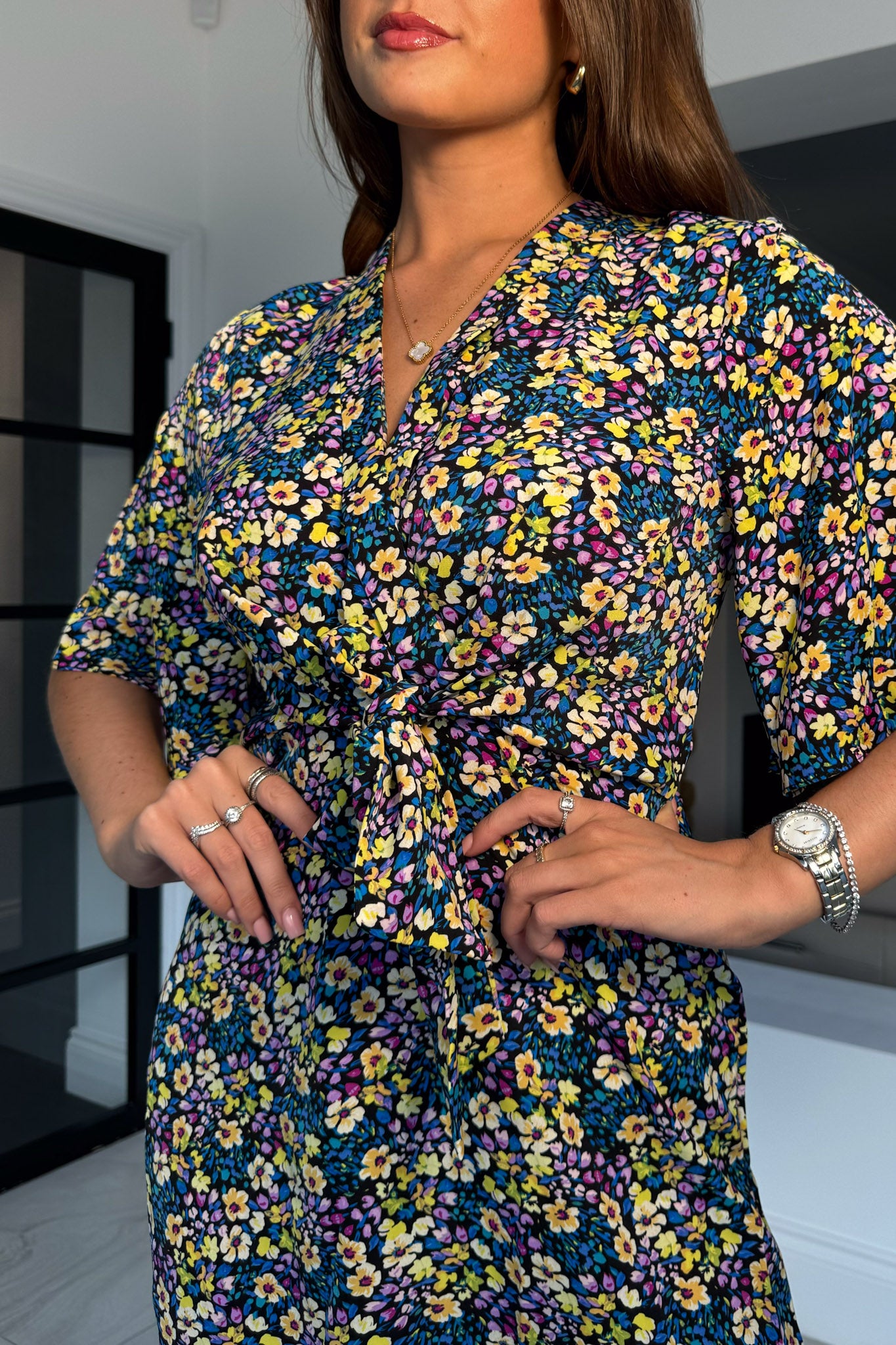 Jemima Wrap Detail Mini Dress Floral