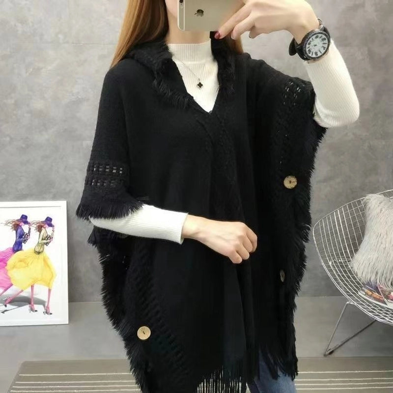 Travel Outside Knitted Shawl Ethnic Style Vintage Cape Cloak Tassel Scarf For Vacation Wear