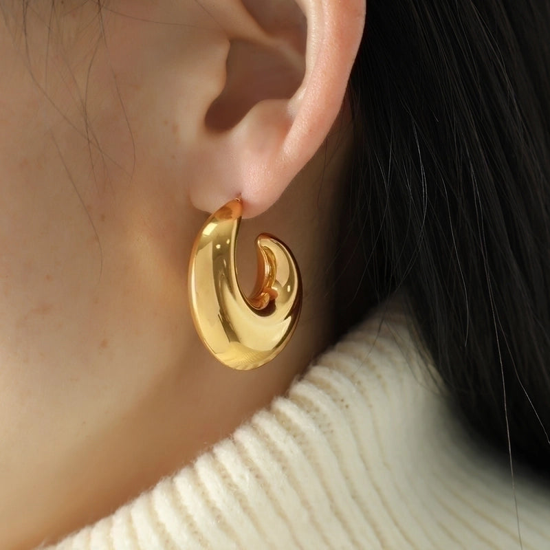 1 Pair Retro C Shape Plating Titanium Steel 18K Gold Plated Ear Studs