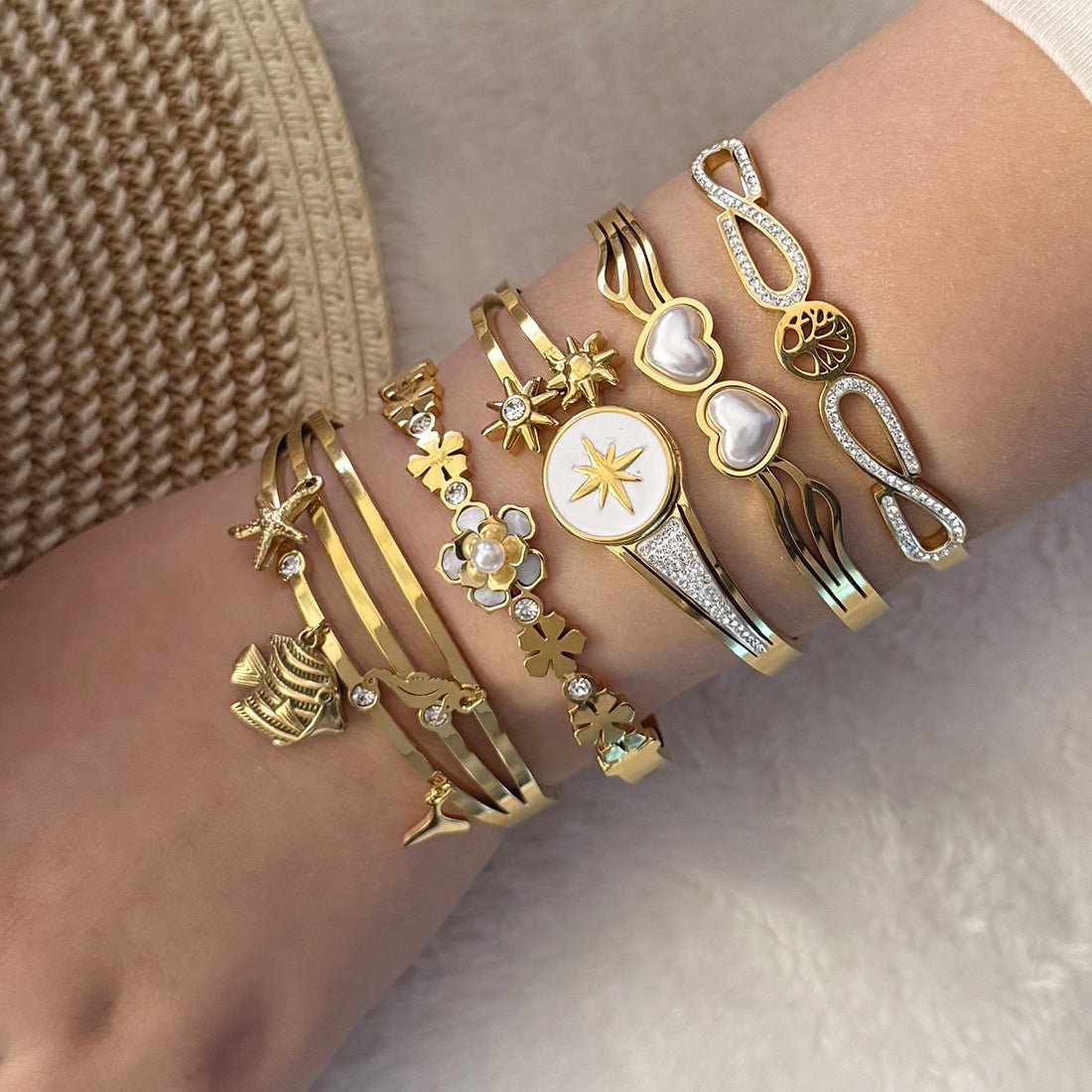 Love Flower Stainless Steel Bracelet Tree Of Life Eight-Pointed Star Bracelet B631