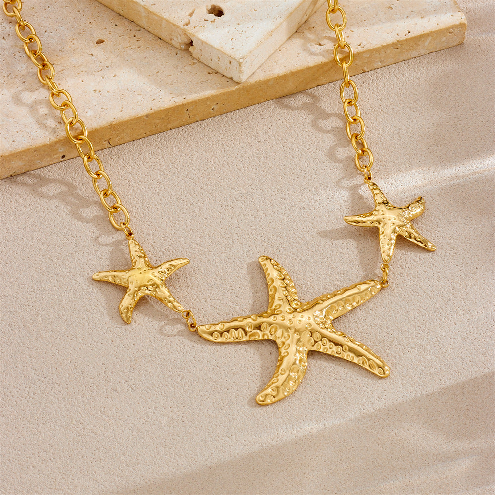 Fashion Holiday Advanced Multi-Element Marine Life Pendant Shell Starfish Sun Stainless Steel Necklace