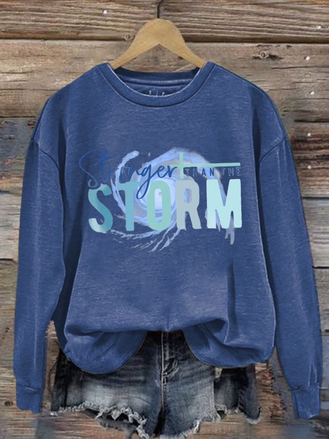 Women's Stronger Than The Storm Printed Crew Neck Sweatshirt