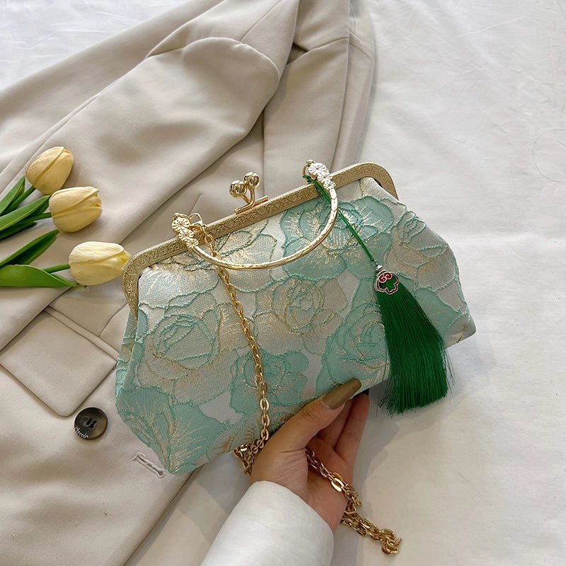 Women's Medium Pu Leather Flower Vintage Style Ethnic Style Tassel Square Buckle Crossbody Bag