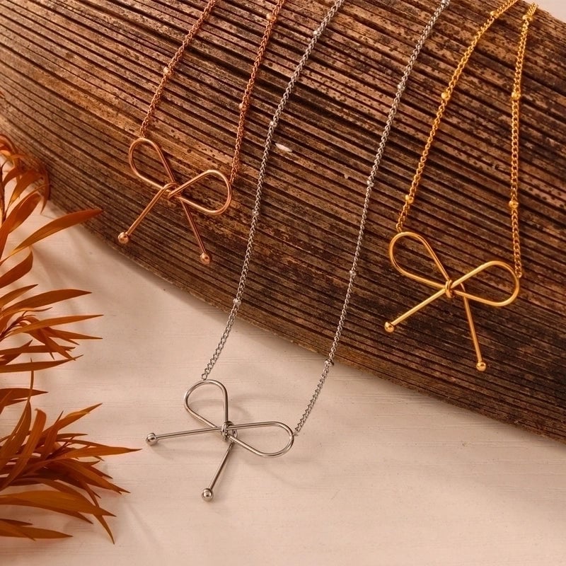 Casual Minimalist Commute Bow Knot 304 Stainless Steel 18K Gold Plated Plating Bracelets Necklace