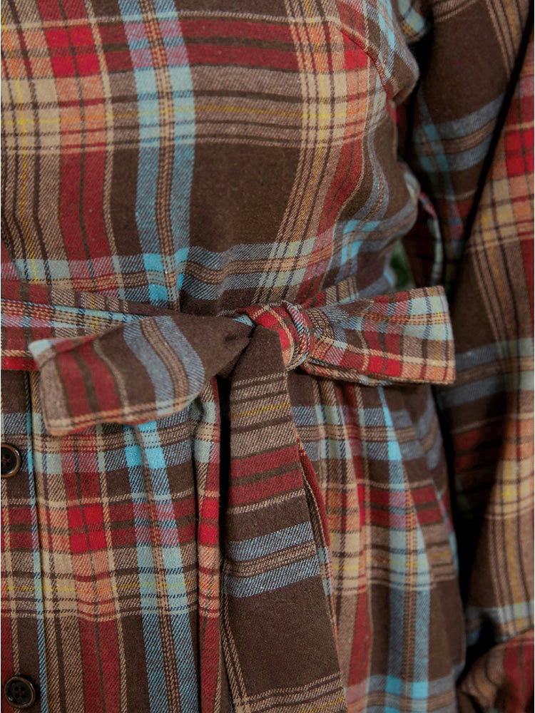 Plaid Button Detail Pocket Belted Arc Hem Dress