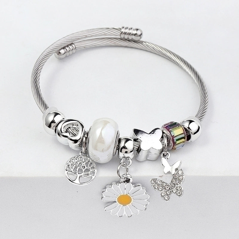 Elegant Heart Shape Butterfly Stainless Steel Asymmetrical Plating Bangle