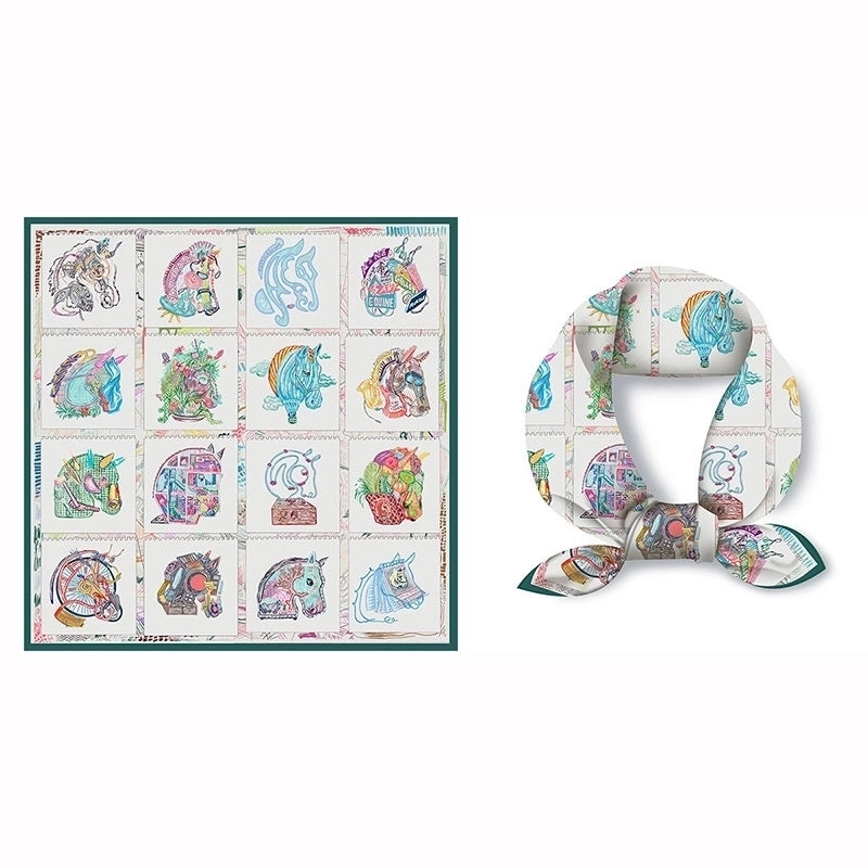 Women's Sweet Color Block Satin Printing Silk Scarf