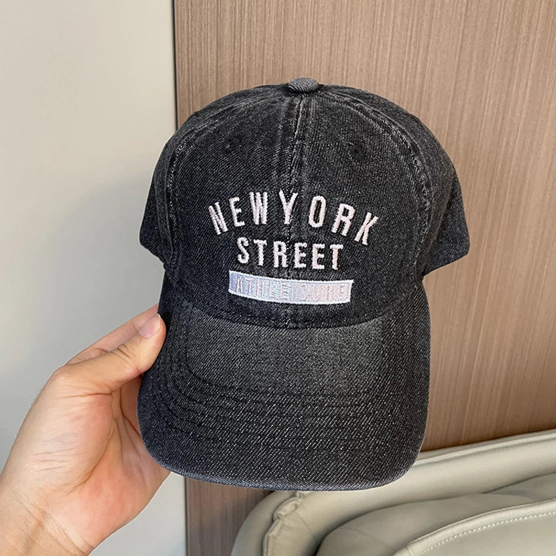 Korean-style Spring And Summer Denim Baseball Cap Women's Washable Old Letter Hat Men's Trendy Sunscreen Cap