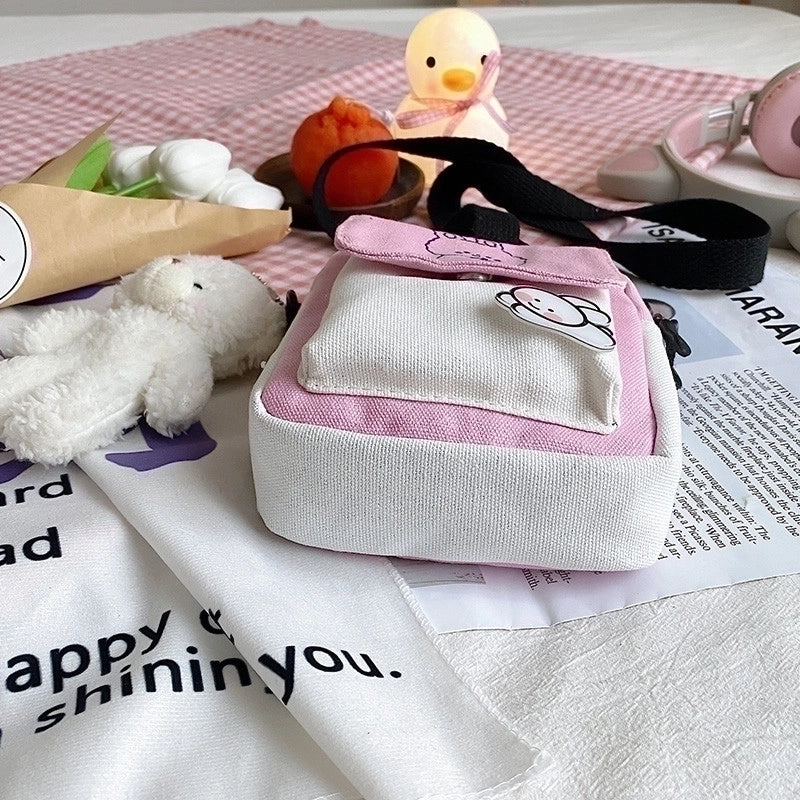 Women's Small Canvas Animal Color Block Basic Preppy Style Square Zipper Shoulder Bag Canvas Bag Crossbody Bag