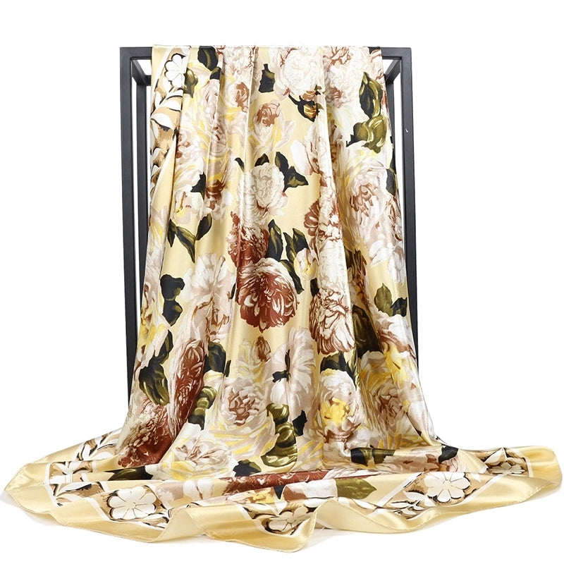 Women's Casual Vacation Streetwear Sunflower Satin Printing Dyeing Floral Silk Scarf Scarf Kerchief